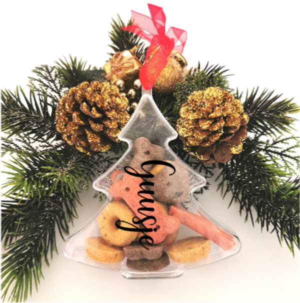 Kerstboom hanger met snacks en eigen naam