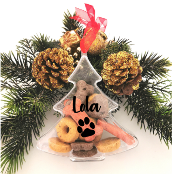 Kerstboom hanger met snacks en eigen naam