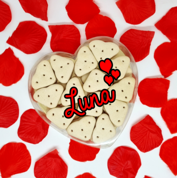Valentijn honden snack hart met eigen naam