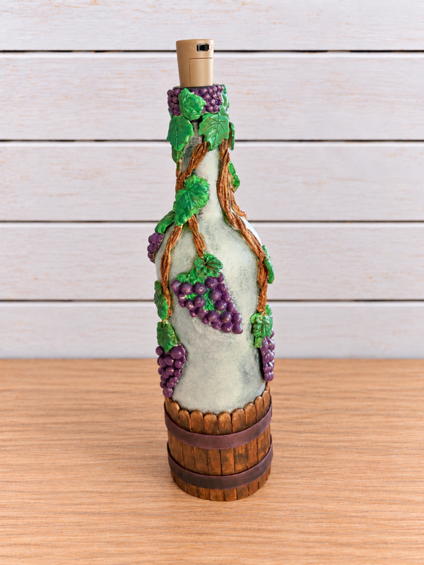 Grapevine Glow LED Clay Bottle