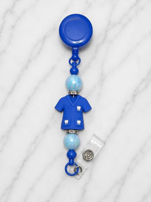 Blue Dental Scrubs Badge Reel