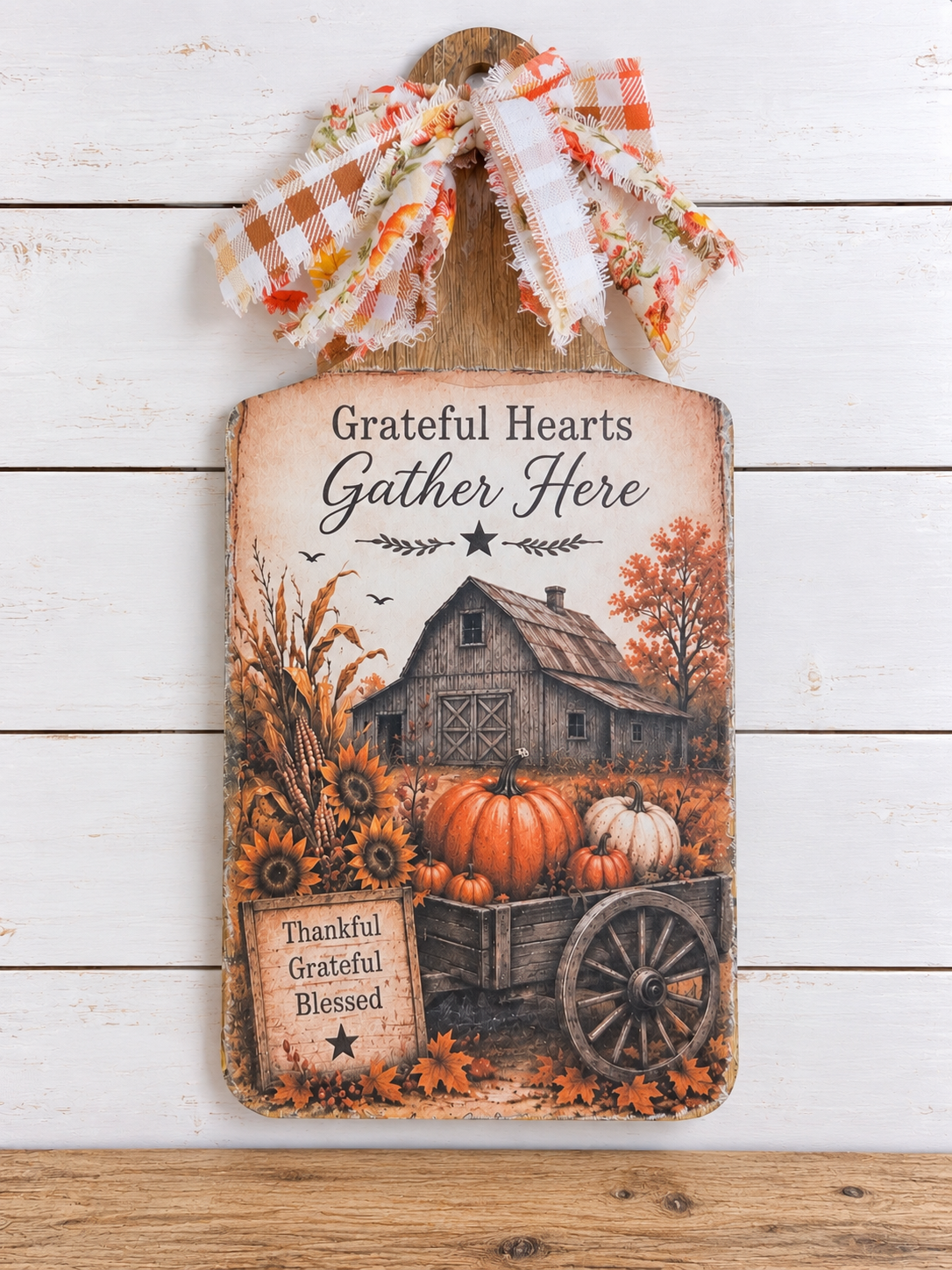 Grateful Hearts Gather Here Fall Hanging Sign
