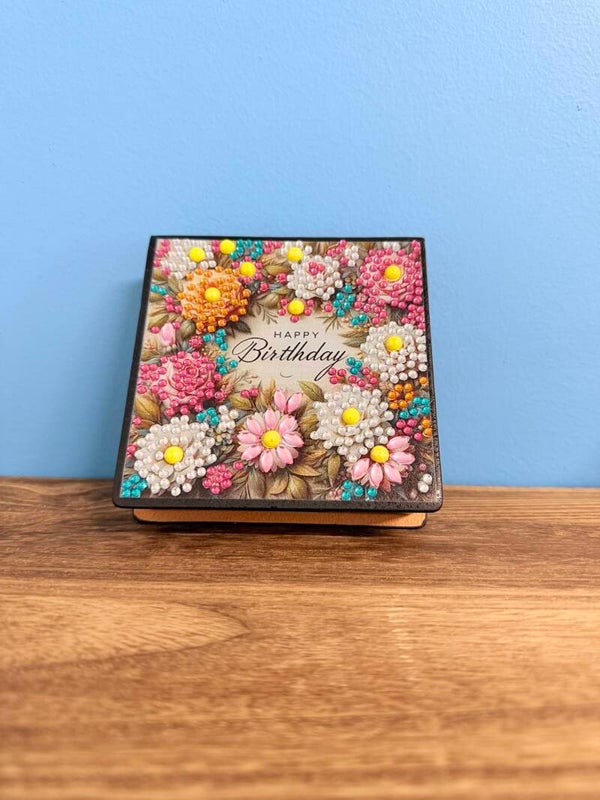 Happy Birthday Floral Gemmed Memo Note Holder