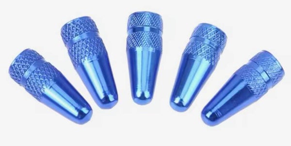 Blue Metal Presta Tyre Valve Dust Caps (2 Pack)