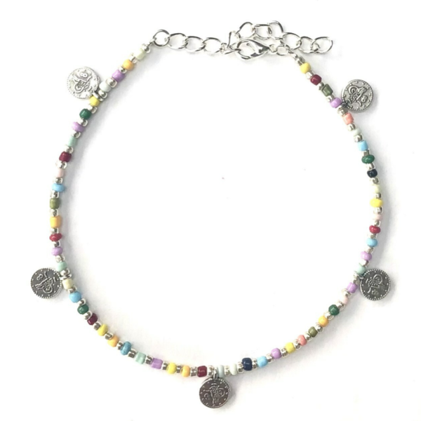 Colour coins anklet silver