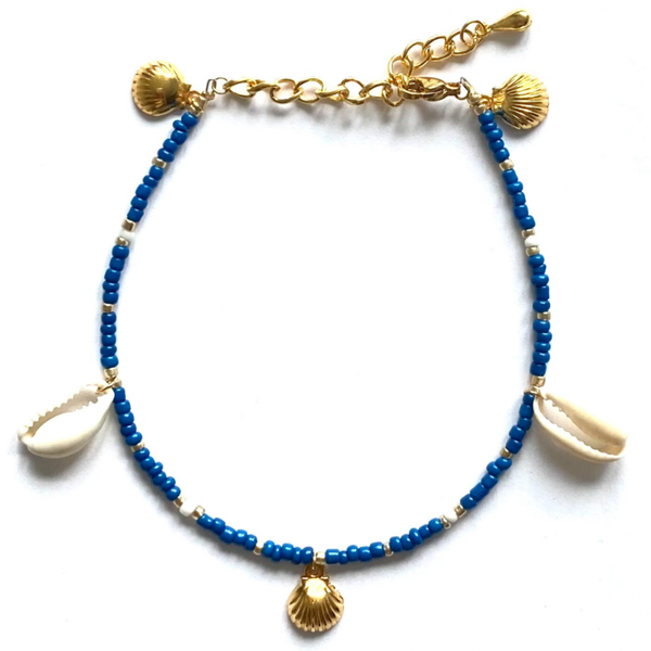 Blue shell anklet gold