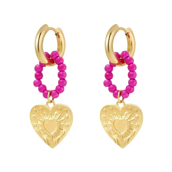 Pink hearts earrings gold