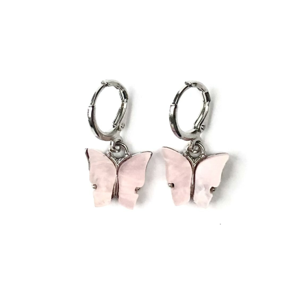 Butterfly earrings light pink silver