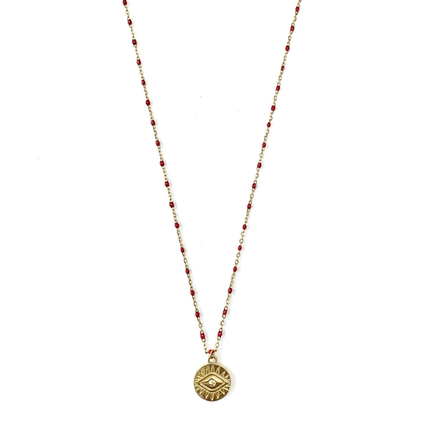 Big eye dot-necklace red gold