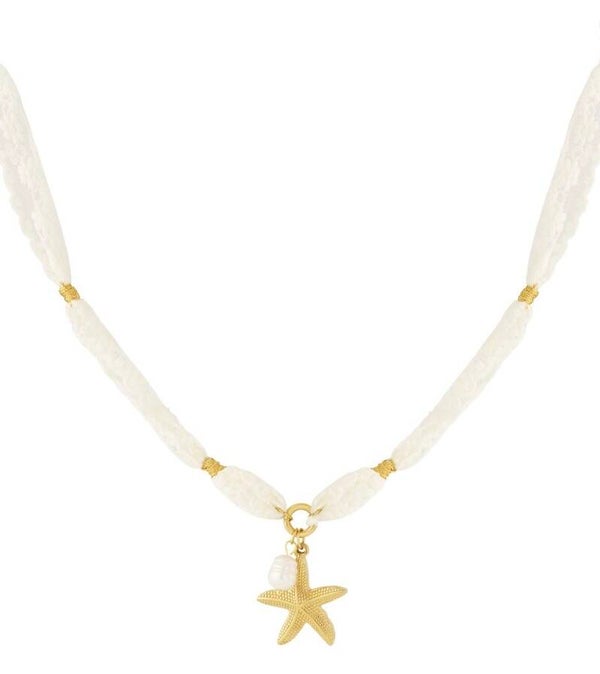 Witte kanten ketting goud