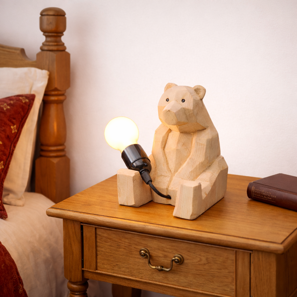 Artemide – lampada scultura orsa in legno di cirmolo
