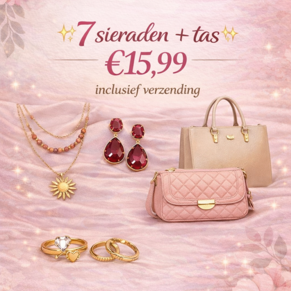 Pakket 8 sieraden zilver en tas