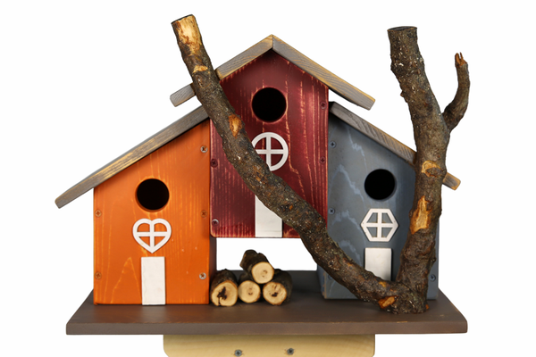 3 Room Bird House with Branch Perch