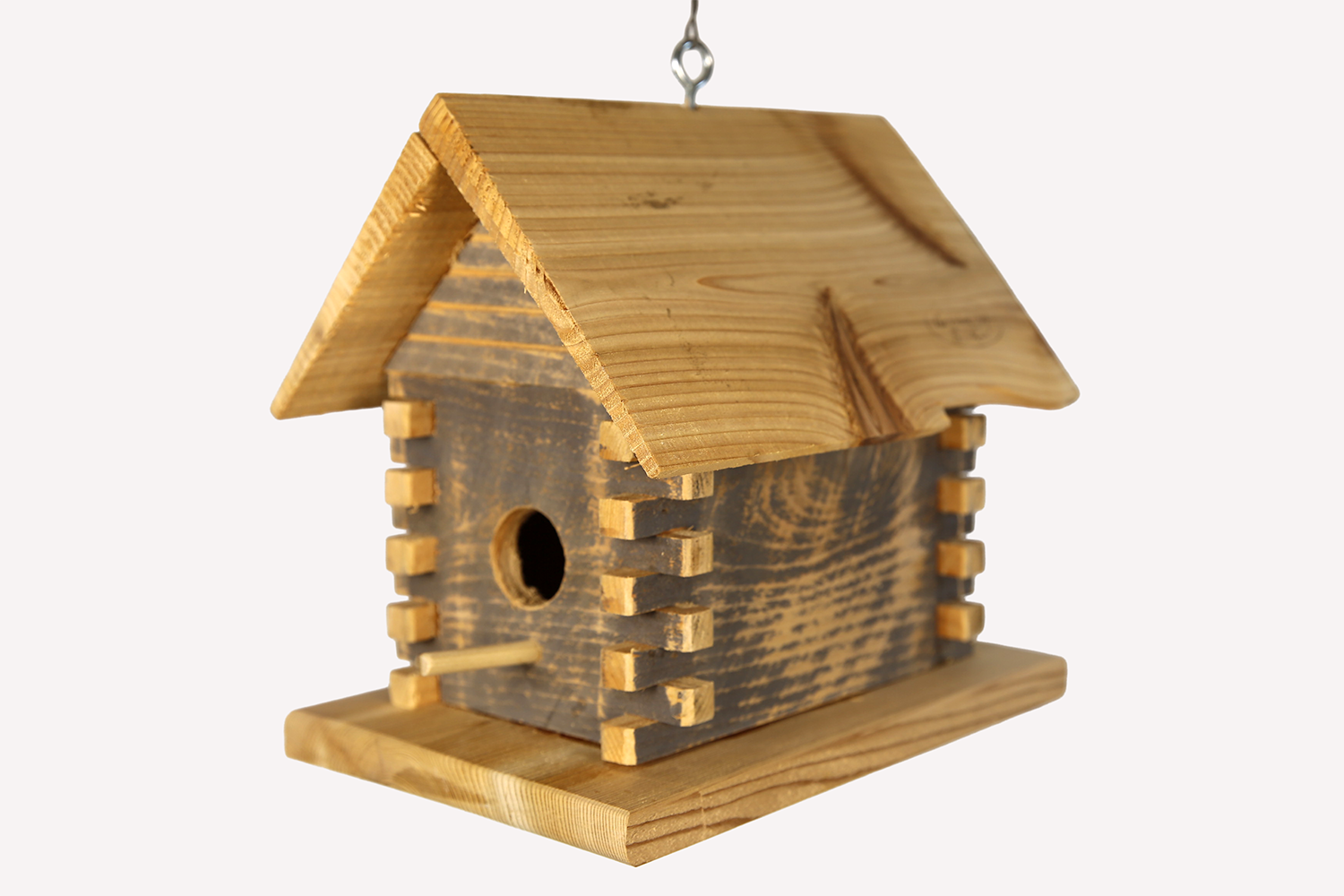 Bird house small, hanging, log cabin