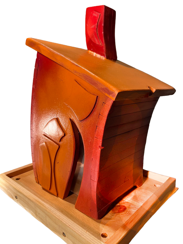 Bird feeder red/orang w/curved sides