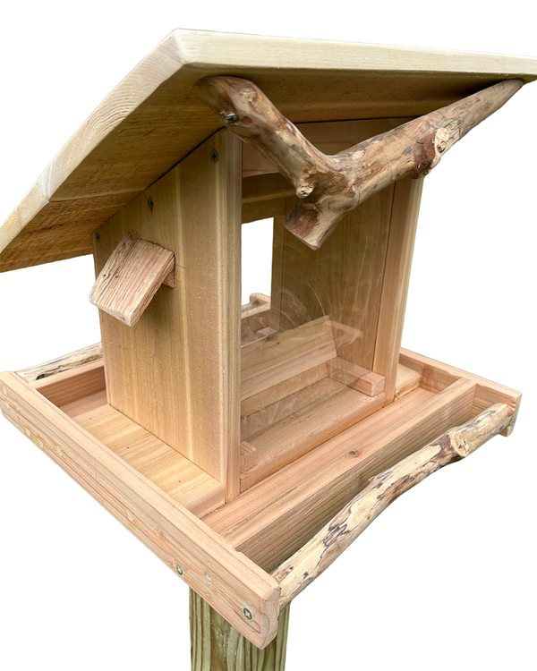 Bird Feeder, easy view w/large seed tray and branch perch