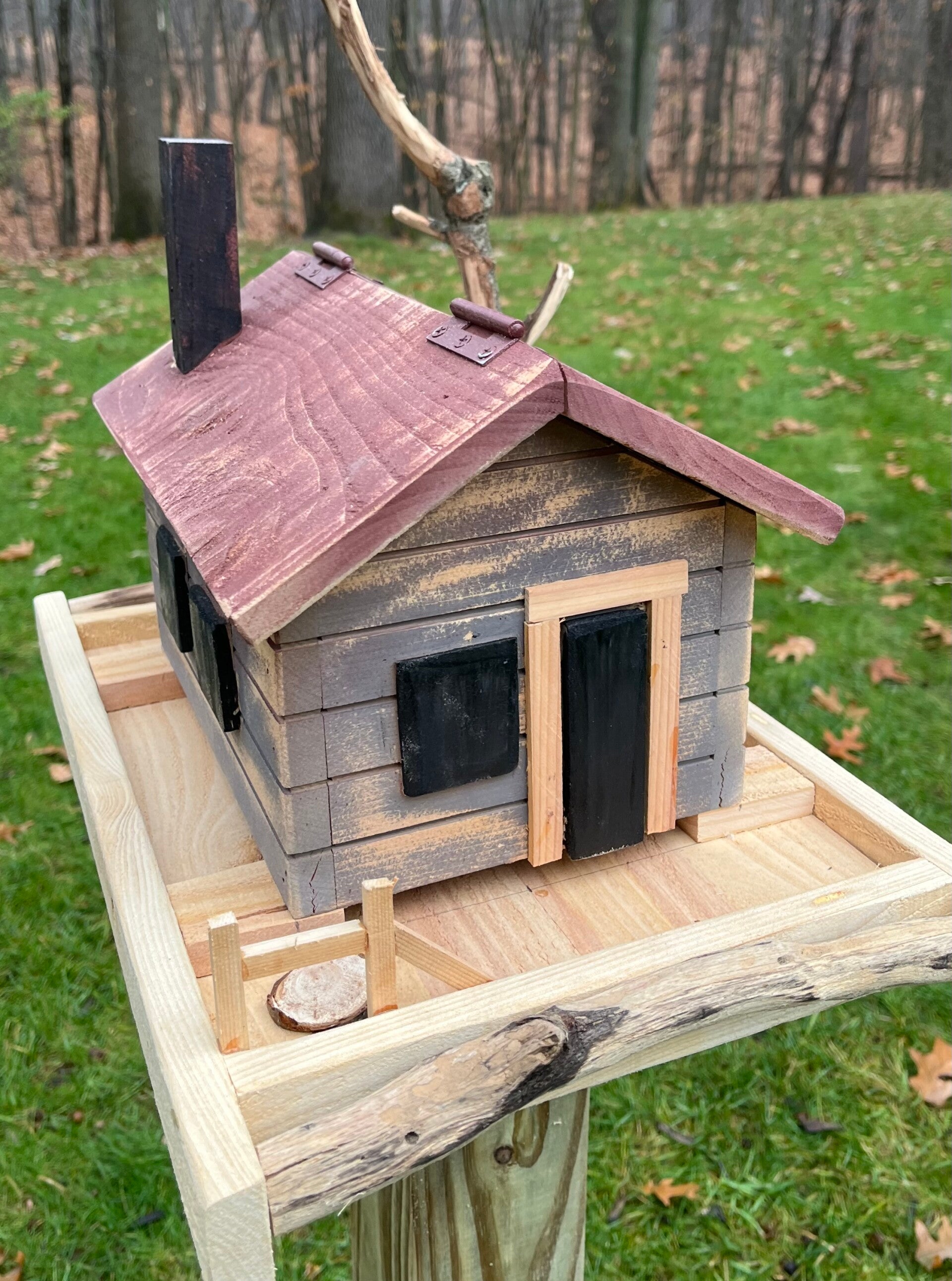 Rustic Bird Feeder Cabin is Handmade SKU-5261-13