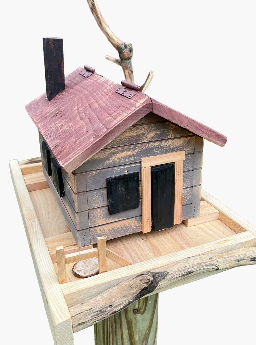 Rustic Bird Feeder Cabin is Handmade