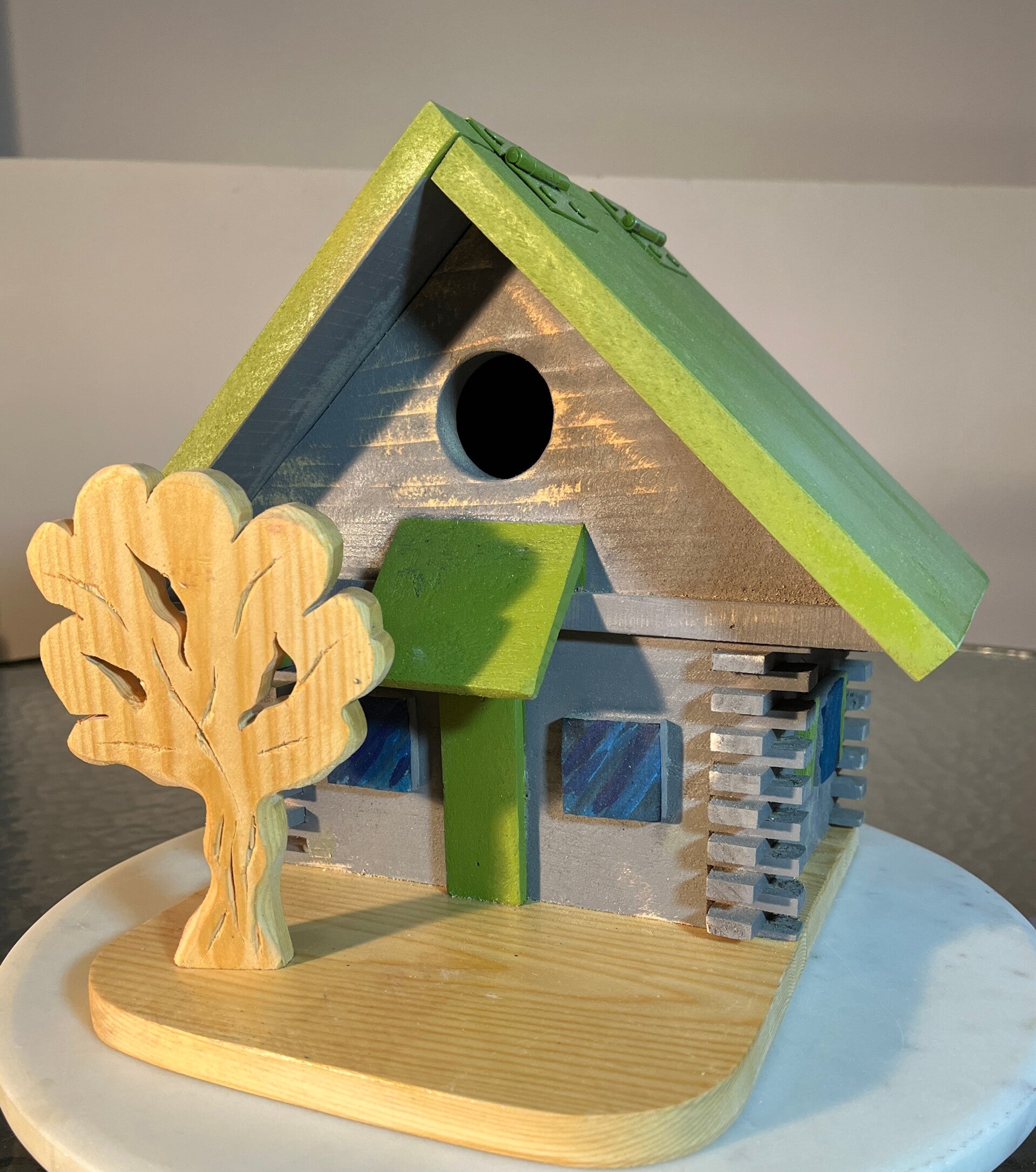 Bird house with cedar tree, handmade SKU-5261-50