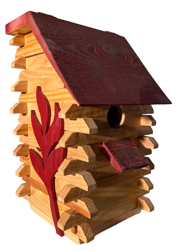 Bird house with red accents