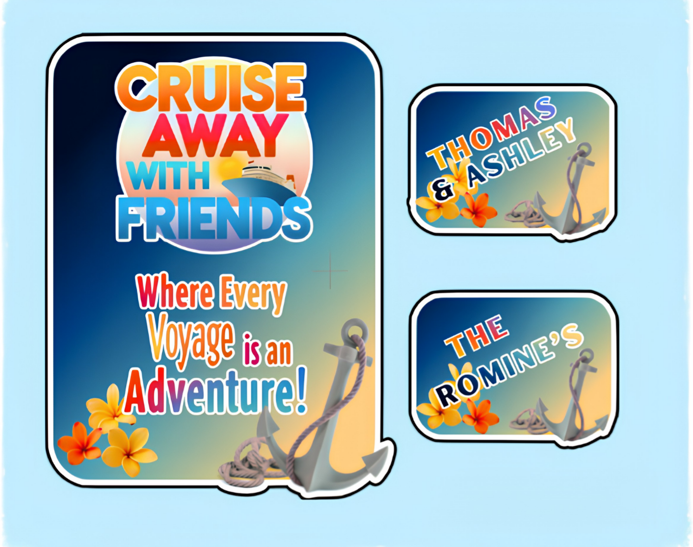 Customized "Cruising Away with Friends" Magnets Set of 3 - 2 Options Available