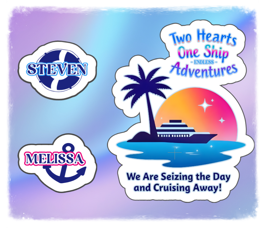 Set of 3 -Two Hearts & One Ship Cruise Magnets