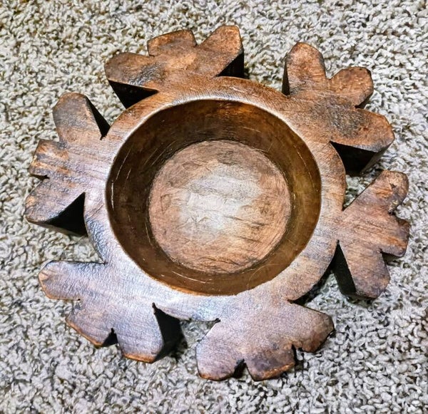 Hand carved snowflake wooden bowl