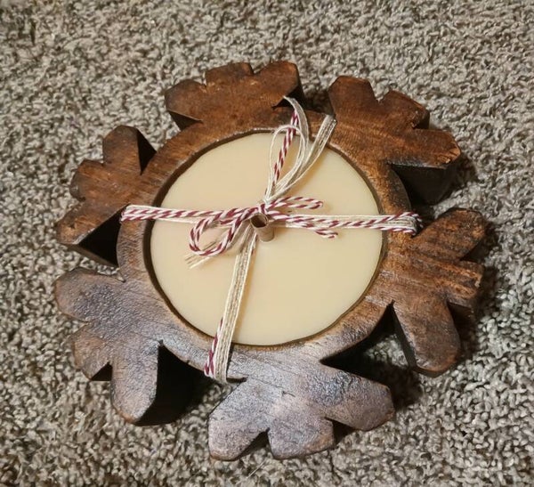 Hand carved snowflake wooden bowl