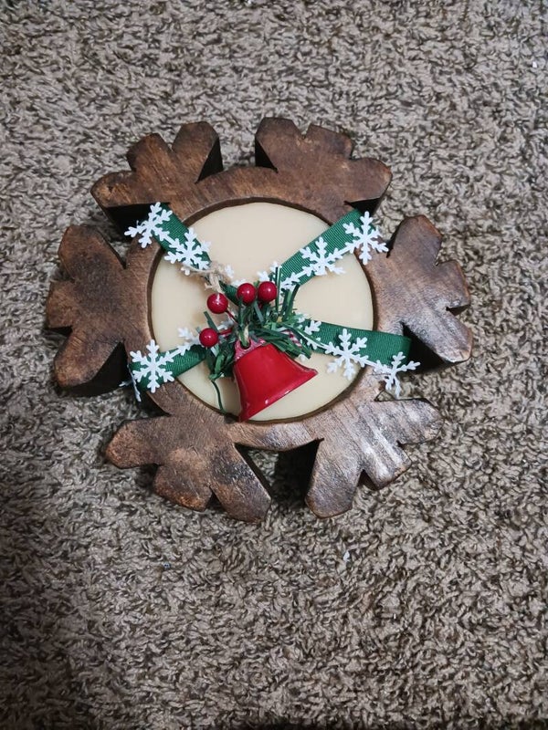 Hand carved snowflake wooden bowl