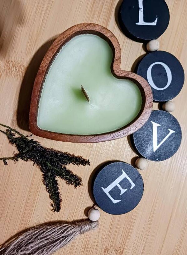 Small heart shaped wooden bowl