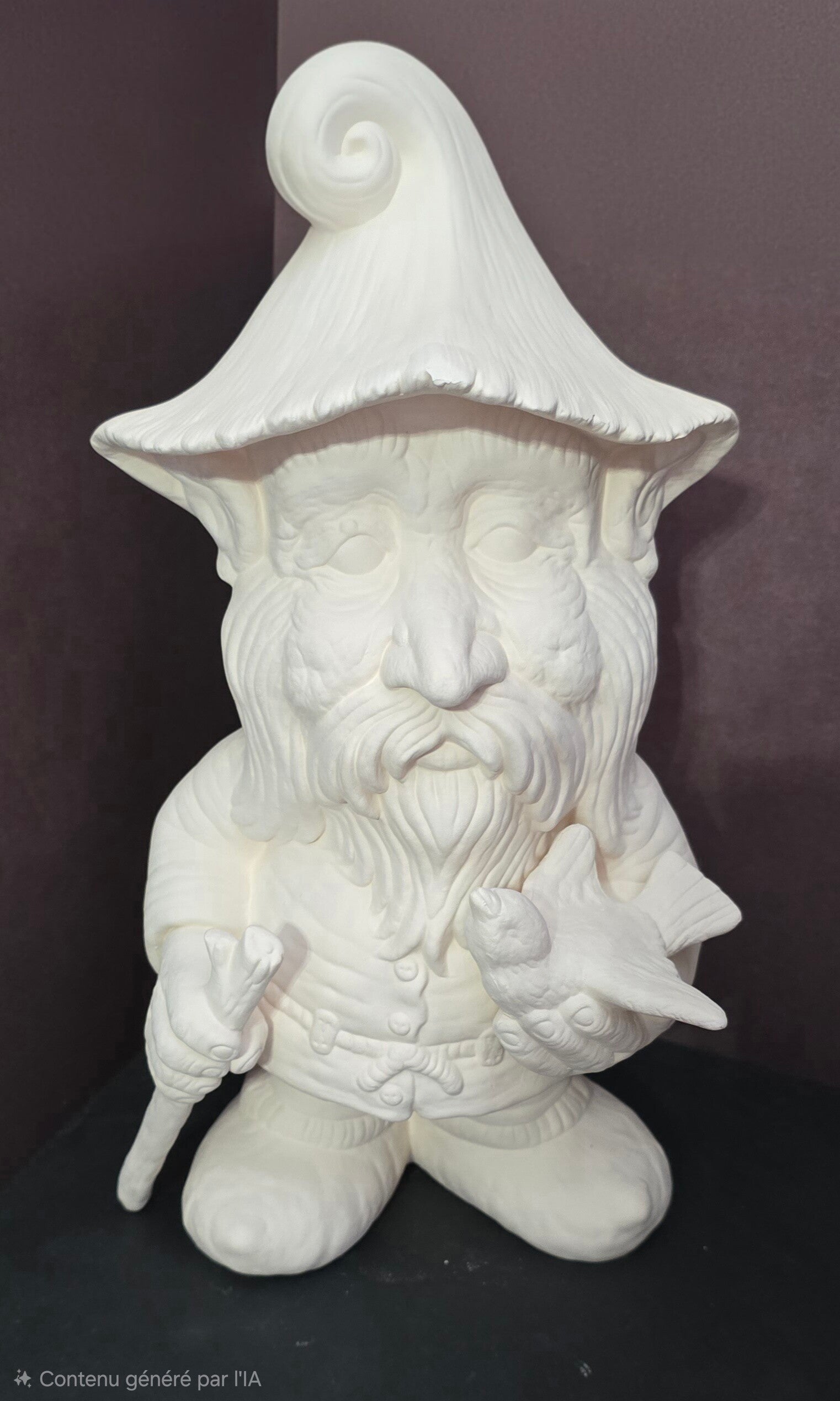 Gnome avec sa cane et oiseau #543