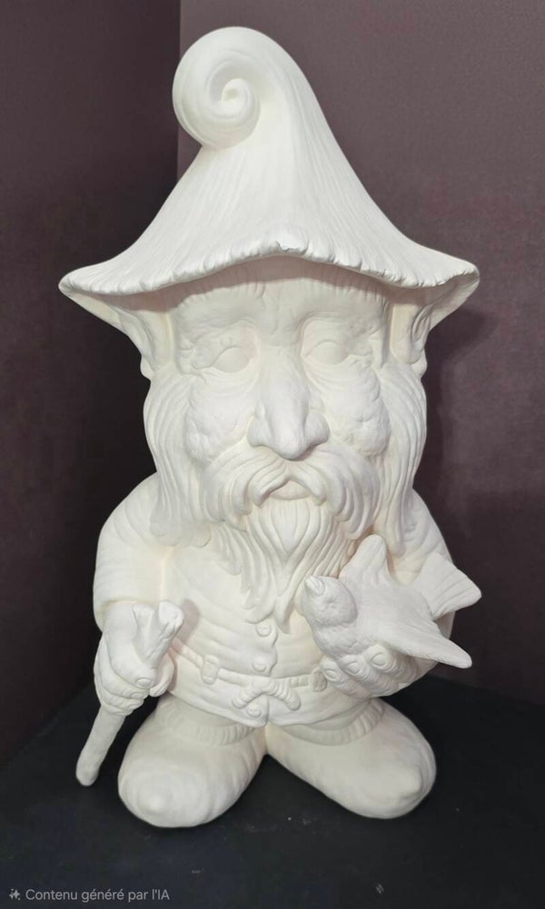 Gnome avec sa cane et oiseau #543