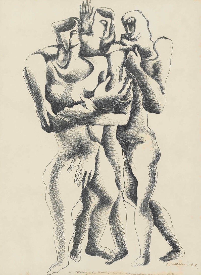 Ossip Zadkine (1888-1967) - Trois figures work on paper
