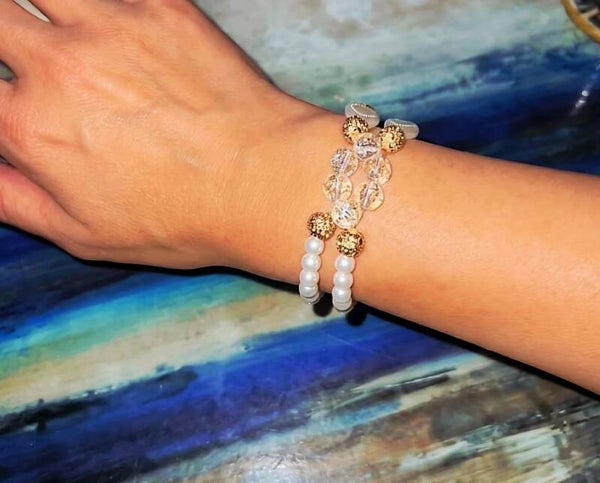 Mooie Parel & Goud dubbele armband.