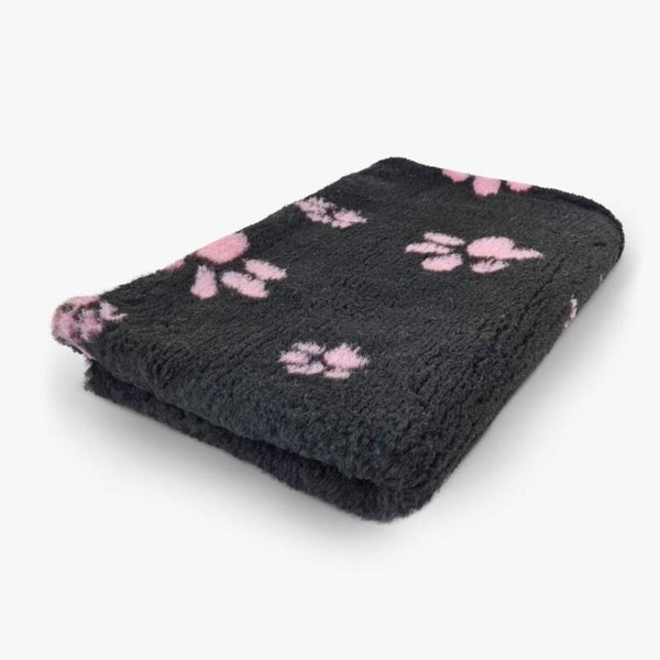 Vet Bed Zwart met Roze Kleine en Grote Voetprint Latex Anti Slip