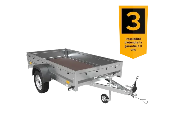Remorque voiture simple essieu Unitrailer Garden Trailer 230 x 125 cm avec timon fixe 500/750 kg