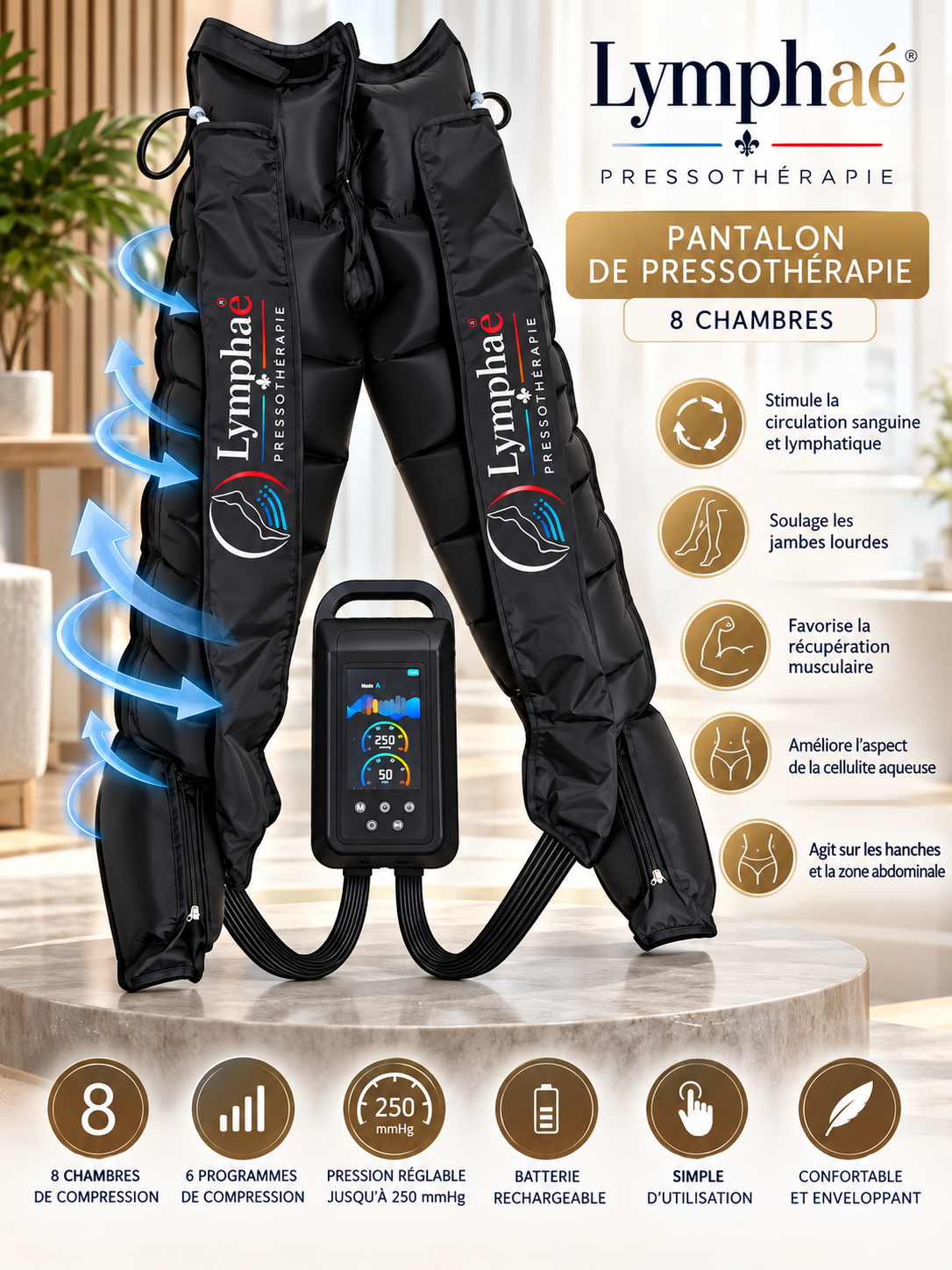 Pantalon de pressothérapie 8 chambres