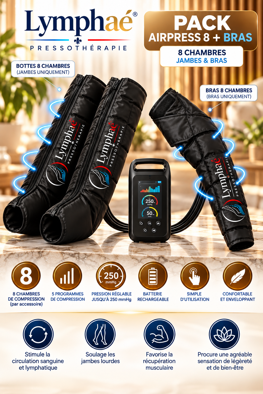 Pack Airpress 8 + Bras de pressothérapie