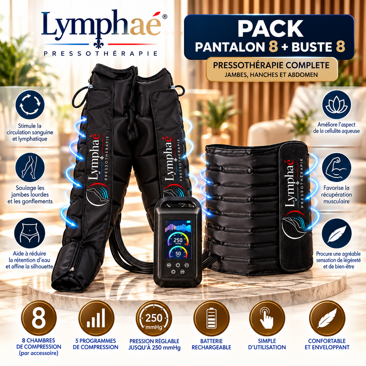 Pack Pantalon + Buste de pressothérapie – 8 chambres