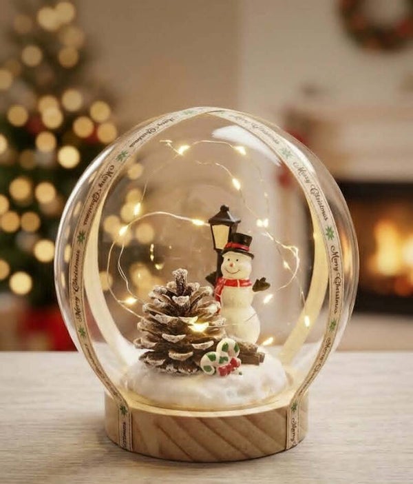 Cloche de Noël Lumineuse "Bonhomme de Neige & Lampadaire"