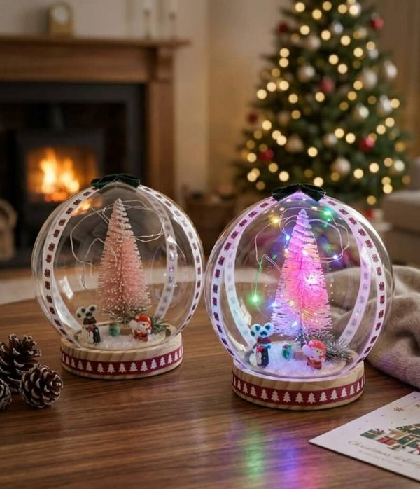 Cloche de Noël Lumineuse "Sapin Rose Féerique & Père Noël"