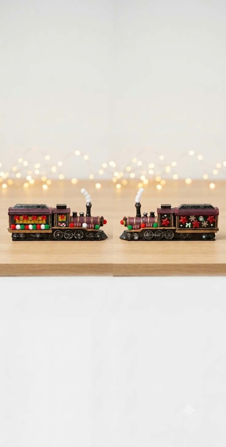 Petit Train de Noël Vintage – Décoration Festive & Pompons