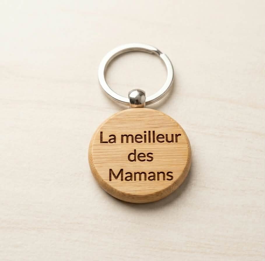 Porte-clés en Bambou Gravé – "La meilleur des Mamans"