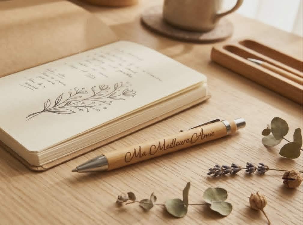 Stylo en bambou naturel gravé "Mon Meilleur Ami" avec son étui en bois