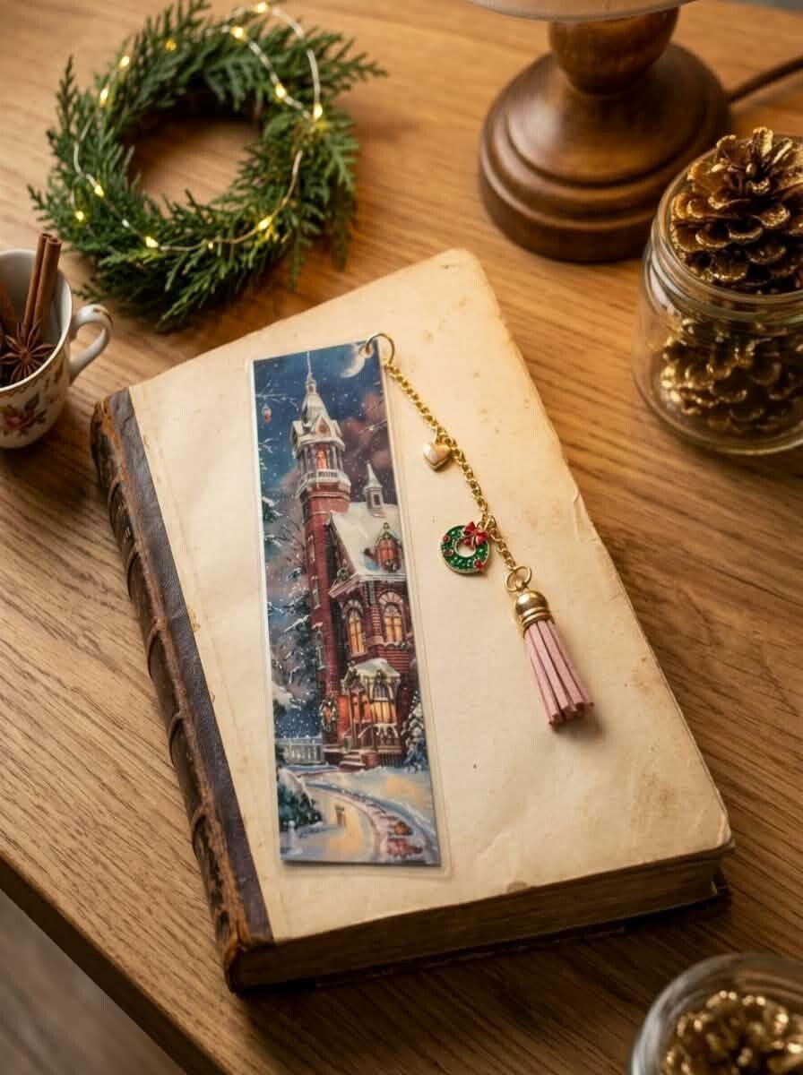 Marque-page Artisanal "Nuit Magique de Noël" (Recto/Verso)