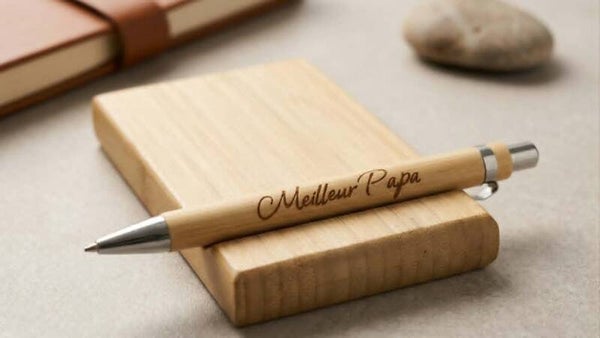 Stylo en bambou naturel gravé "Meilleur Papa"