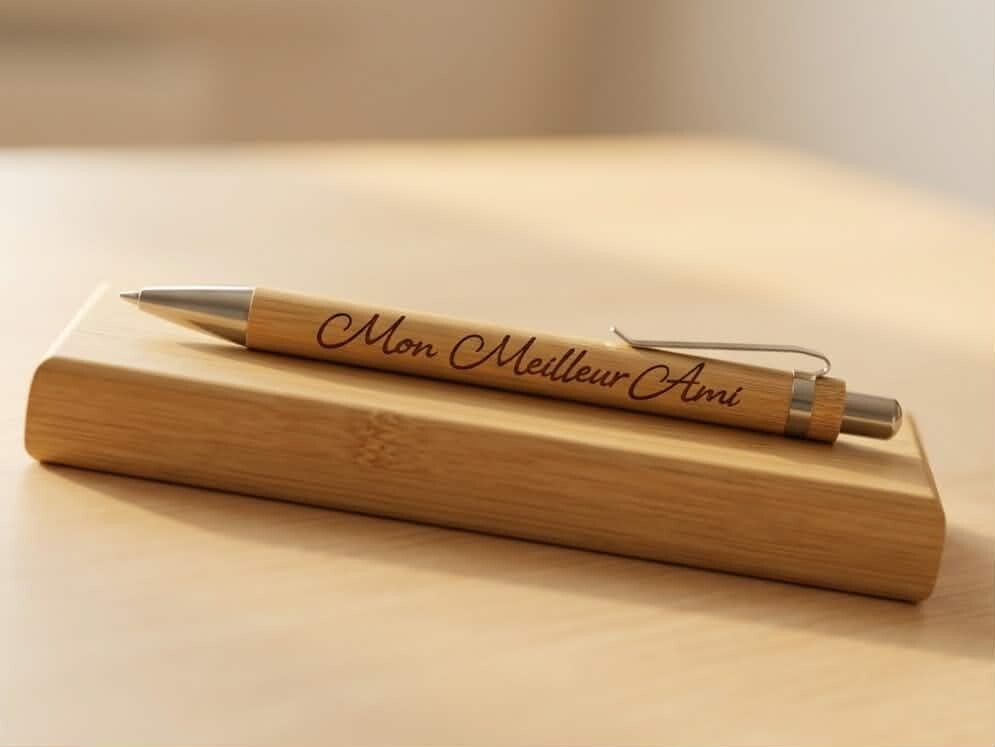 Stylo en bambou naturel gravé "Le meilleur Écrivain"
