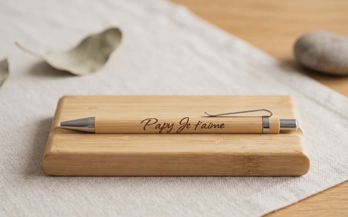 Stylo en bambou gravé — « Papy Je t'aime »