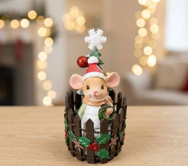 Décoration de Noël en Bois – Petite Souris de Fête dans son Enclos