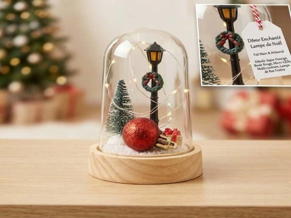 Globe Lumineux Noël Vintage – Réverbère Festif, Sapin & Boule Pailletée